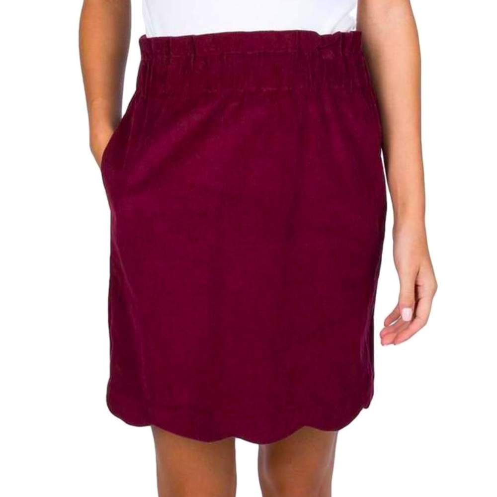Lauren James Scalloped Corduroy Skirt- Cranberry